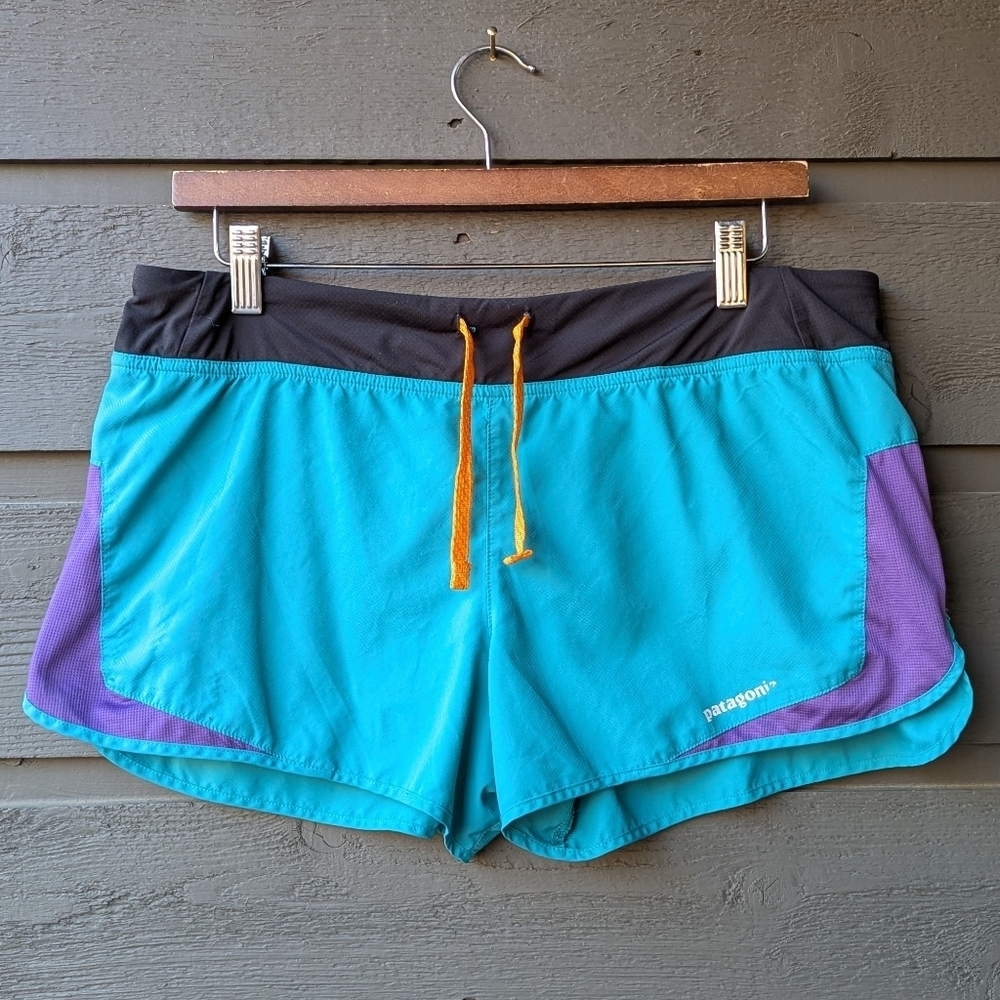 Patagonia Women's Teal and Purple Strider Trail Running Shorts Size Medium